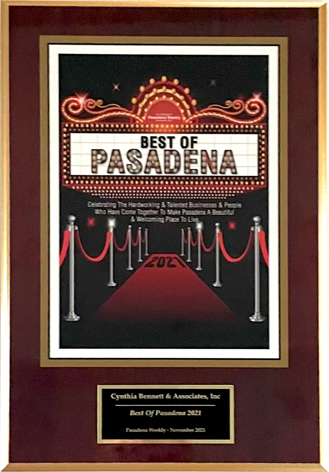 Cynthia Bennett & Associates Best of Pasadena 2021 Award